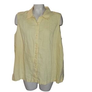 JONES NEW YORK SPORT Womens Yellow‎ Linen Blend Sleeveless Button Up Shirt 20W